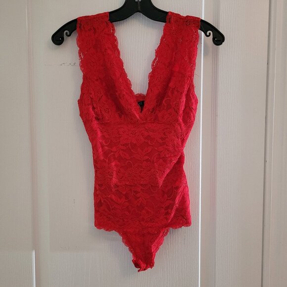 GUESS Women's Red Lace Bodysuit - Picture 1 of 4